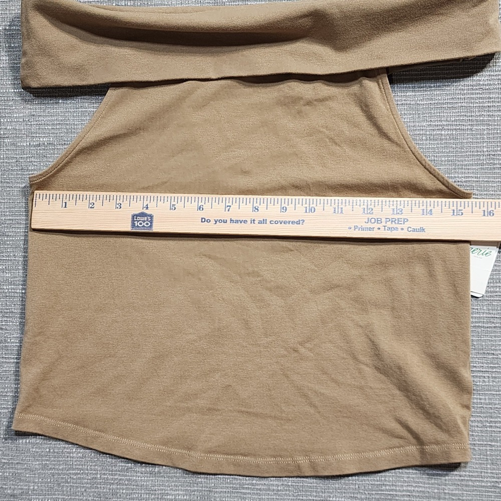 Aerie Tan Brown Off The Shoulder Crop Top Sleeveless Folded Neck Size L NEW - Picture 4 of 9